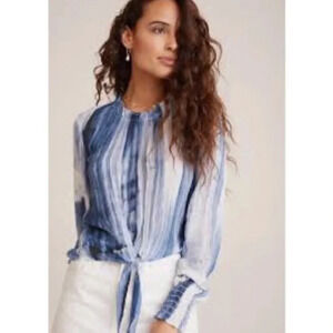 New*Bella Dahl Smocked Tie Front Blouse